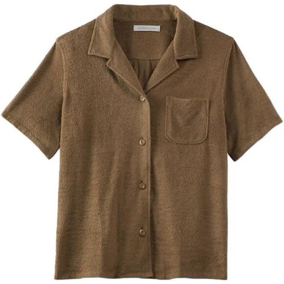 NWT Outerknown Women Size Small High Tide Pile Fabric Open Collar Sweatshirt Top - Picture 1 of 5